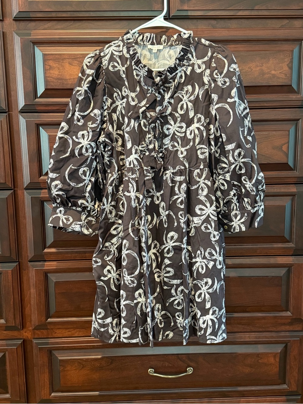 JODIFL brown Mini Dress with White Ribbon Print
